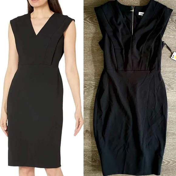 Calvin Klein Womens Petites Scuba Crepe Sheath Dress Black 2P